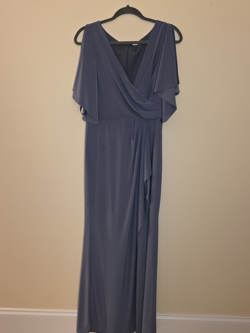 Dessy Collection Slate Blue Draped V-Neck Maxi Dress
